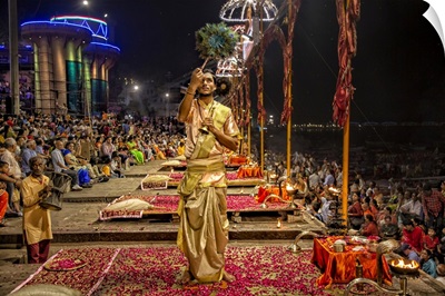 The Ganga Aarti Ceremony By The Ganges In Varinasi, India