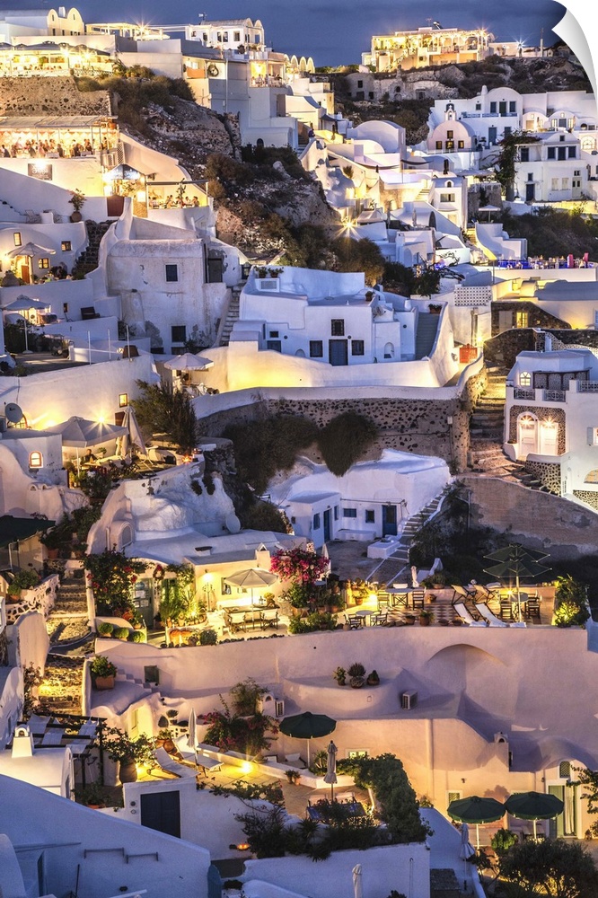 The magical lights after dark of Oia in Santorini