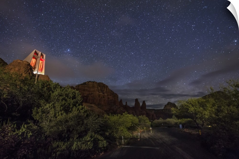 The night sky over the Chapel in Sedona, Arizona.