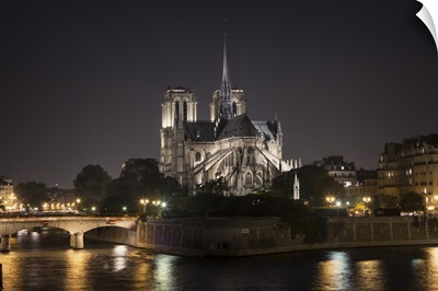The Notre Dame Cathedral in Paris at night