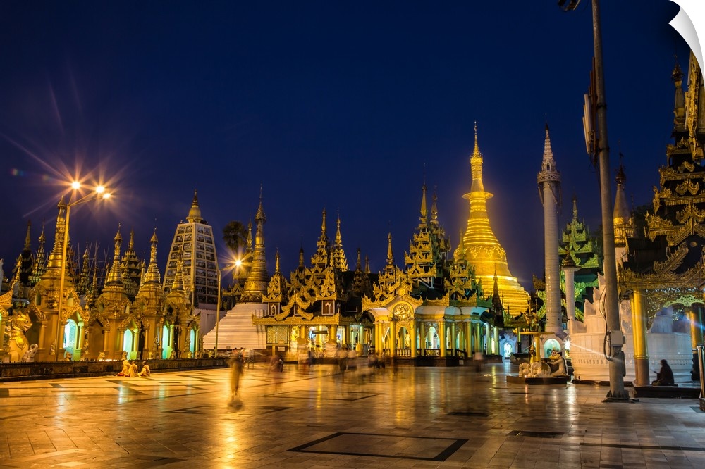 The Shwedagon Pagoda after dark in Yangon.