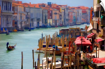 View of Gondolas from the Rialto Bridge, Venice, Italy