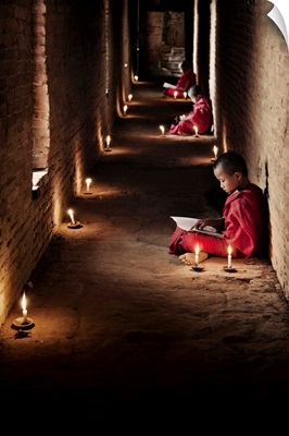 Young monks reading in their monastery, Bagan, Burma