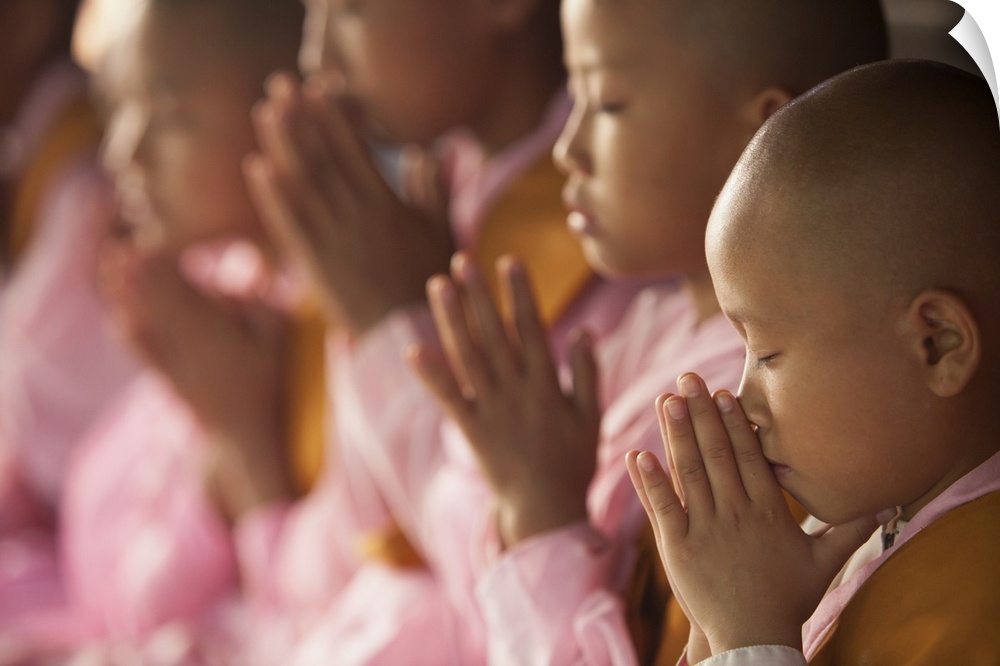 young nuns praying together in their monastery in Burma
