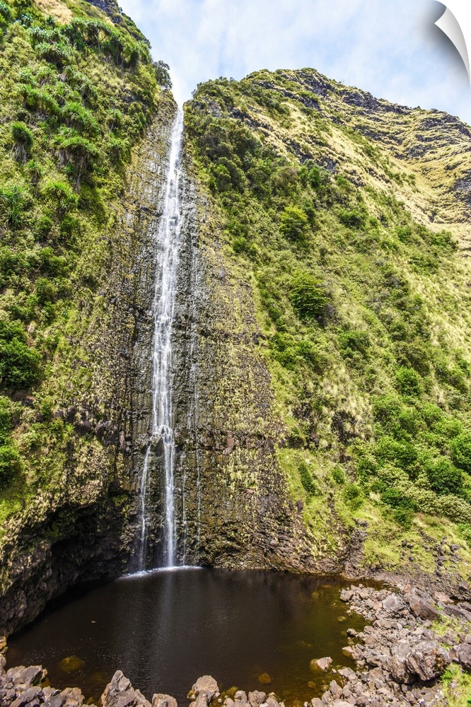 Big Island Hawaii. A waterfall on the big island's inaccessible northeast shore.
