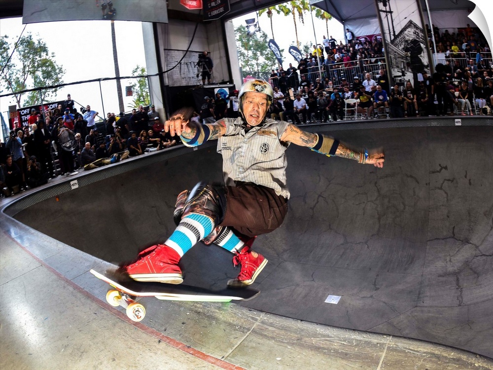 Duana Peters skateboarding at the Vans Pool Party in Vans Skatepark in Orange, California, 2015.