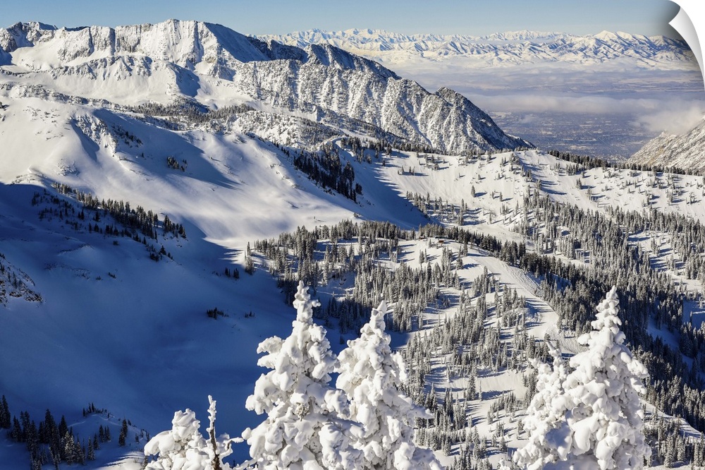 Landscape photograph of the snow covered Wasatch Range in Utah.