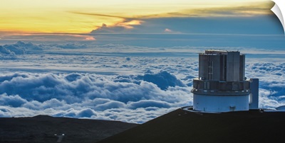 The observatory on Mauna Kea Big Island Hawaii, with low clouds below