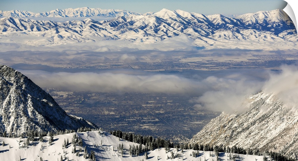 Aerial view of Salt Lake City from the Wasatch Range in Utah.