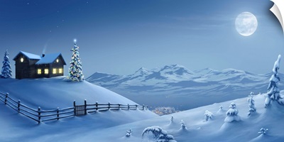 A silent Christmas night in the snow covered mountains.