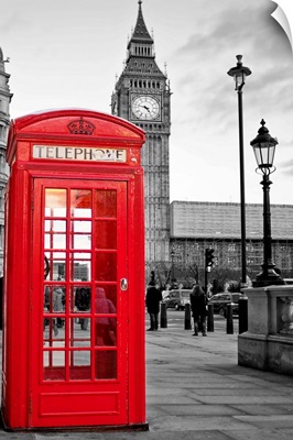 A Traditional Red Phone Booth In London With Big Ben