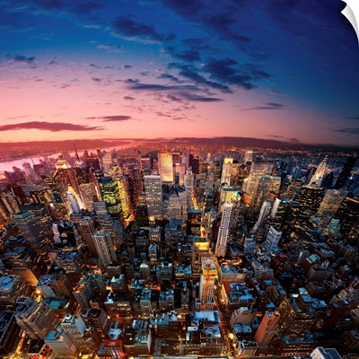 Amazing aerial view of Manhattan at dusk, New York City