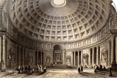 Antique illustration of the Pantheon in Rome, Italy