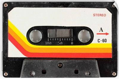 Audio Cassette With Yellow, Orange, And Red Stripes