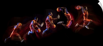 Basketball Player In Action With Neon Lights
