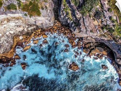 Birdseye View Of Cliffs, Stones, And Rocks Close To Watsons Bay