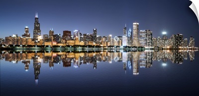 Chicago Night Skyline Across Lake Michigan