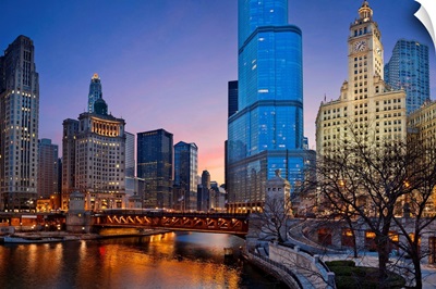 Chicago riverside at sunset