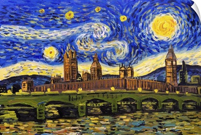 City View Of London With Starry Night Sky