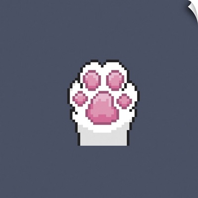 Cute White Cat Paw In Pixel Style