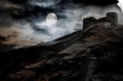 Dark Fortress and Moon at Night