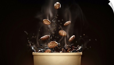 Hot Takeaway Espresso Morning Coffee In Cardboard Paper Cup