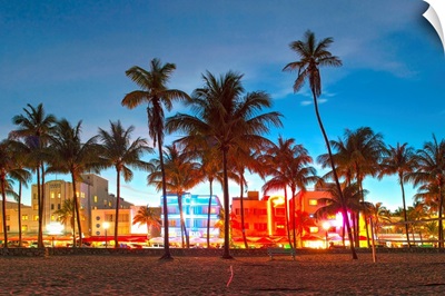 Hotels and Restaurants at Sunset, Miami Beach, Florida