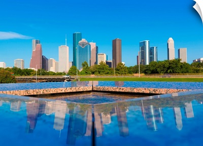 Houston skyline and Memorial reflection
