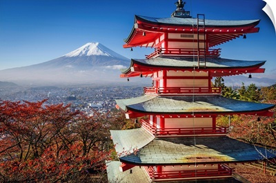 Mt. Fuji and Pagoda during the fall in Japan.