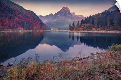 Obersee Lake And Nafels Village In Autumn