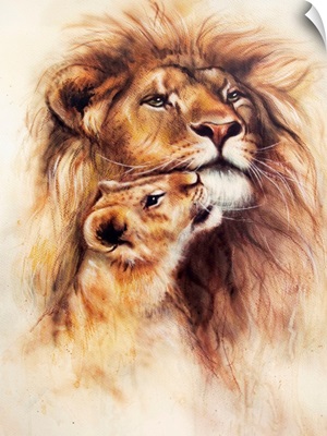 Painting Of A Lion And Cub