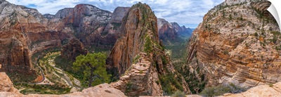 Panoramic Of Zion Canyon Seen From The Angels Landing Trail, Zion National Park, Utah