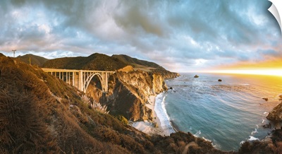 Panoramic View Of Bixby Creek Bridge Along Highway 1, Monterey County, California