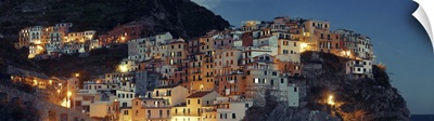 Panoramic View Of Italian Buildings Over Cliff In Manarola, Cinque Terre, Italy