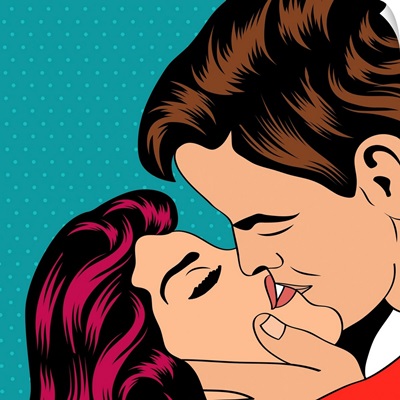 Pop Art stylized couple kissing each other