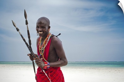 Portrait Of A Maasai Warrior In Africa, Diani Beach