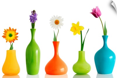 Spring Flowers in Colorful Vases