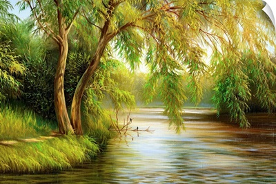 Summer Lake with Trees and Bushes