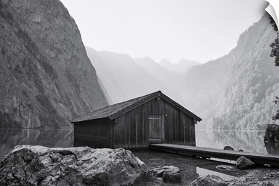 Traditional Boathouse At Lake Obersee, Swiss Alps