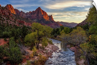 View Of The Watchman Mountain And The Virgin River In Zion National Park