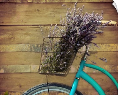 Vintage Bicycle With Basket Holding Lavender
