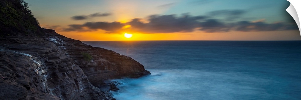 A long exposure sunrise overlooking the Pacific Ocean in Hawaii.