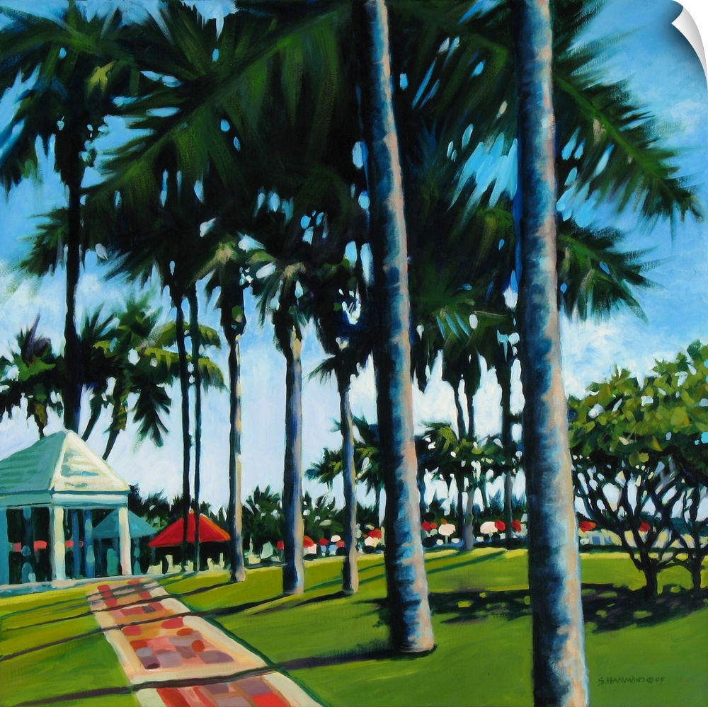 Maui Hawaii's Grand Hyatt is a huge property. The Palm trees are the focal point with strong shadows from the afternoon su...