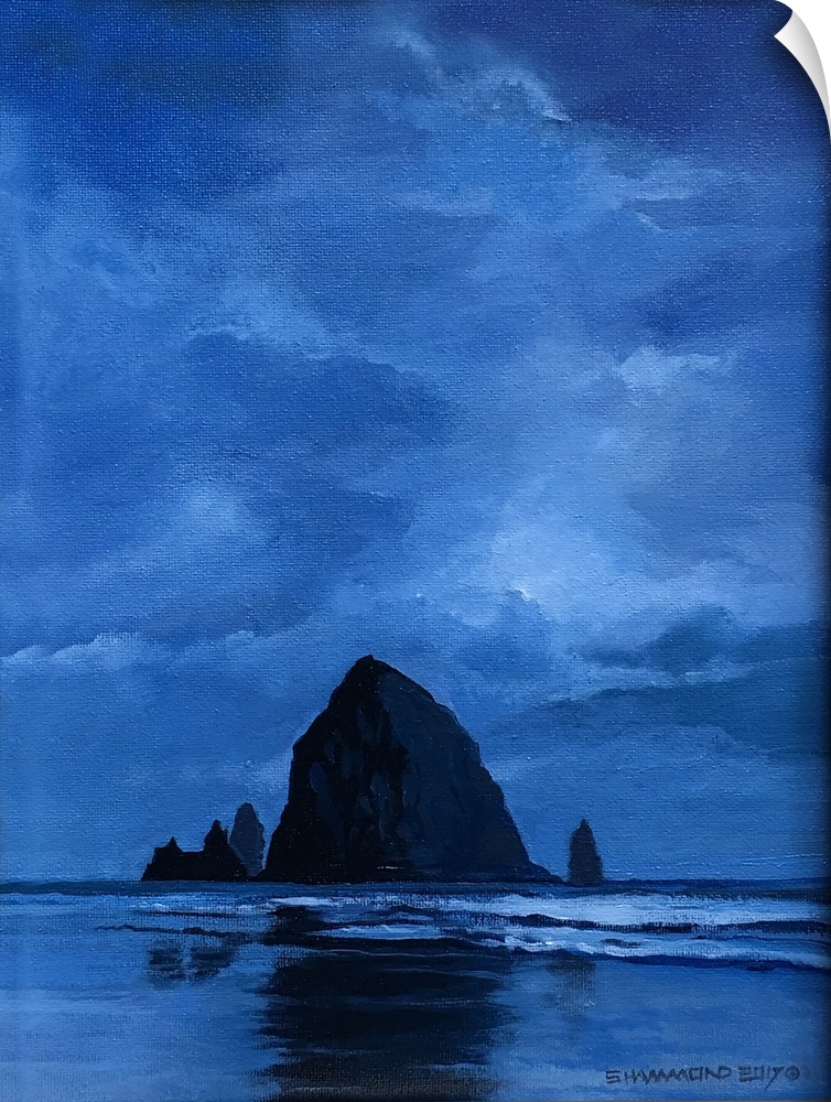 Hay Stack Rock on the Oregon Coast is national known. This small piece is done in a duotone technique to help emphasize th...
