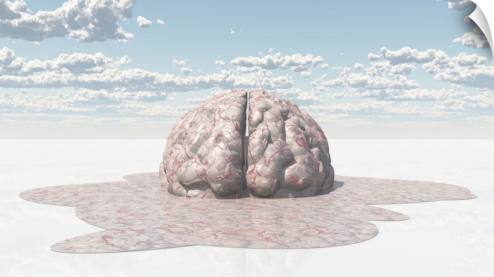 3D rendering of a human brain melting.