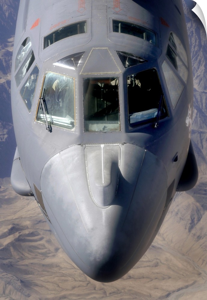 A B-52 Stratofortress bomber refuels during a close-air-support mission.