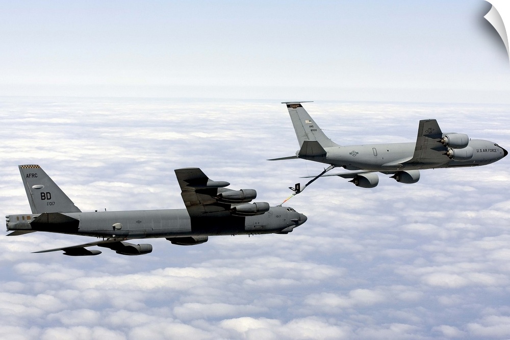 A B-52H Stratofortress refuels with a KC-135R Stratotanker of the Mississippi Air National Guard during a training sortie ...