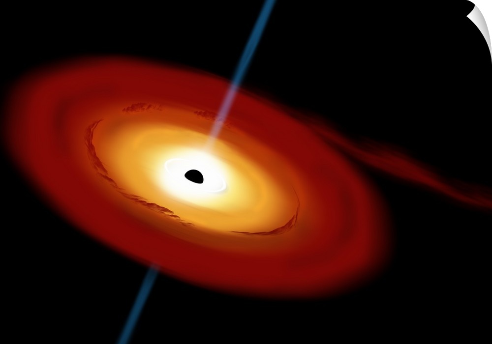 Artist's depiction of a black hole and its accretion disk in interstellar space.
