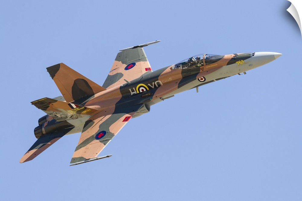 A CF-188 Hornet of the Royal Canadian Air Force in 70th anniversary markings.