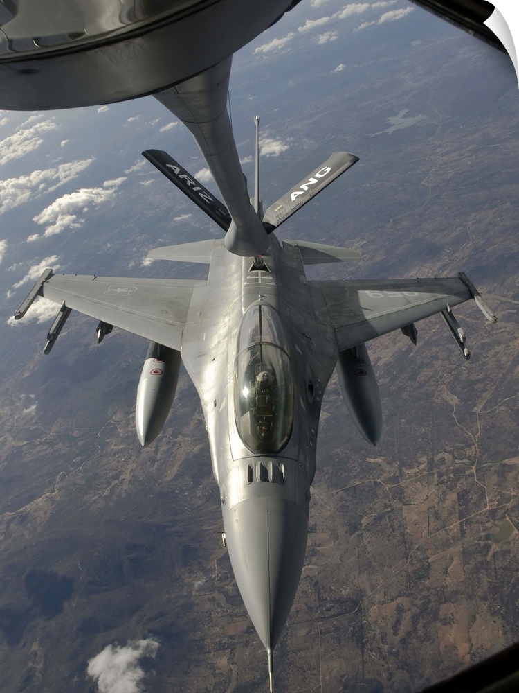 A Chilean Air Force F-16 Fighting Falcon refuels from a U.S. Air Force KC-135 Stratotanker over Brazil during Exercise CRU...